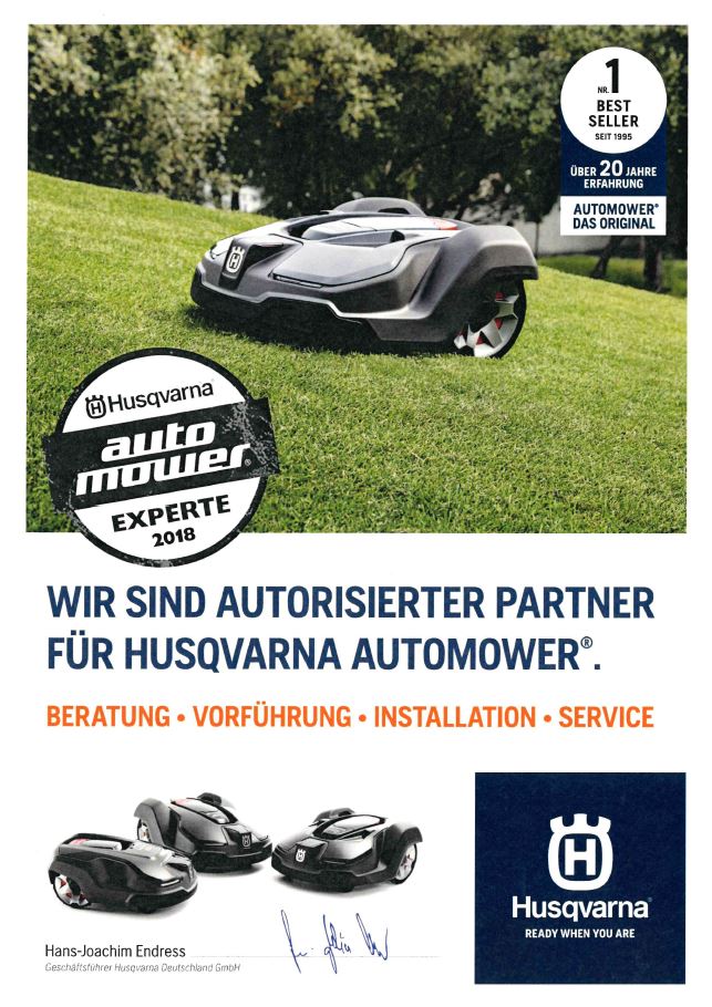 Husqvarna Automower EXPERTE 2018 - Zertifikat